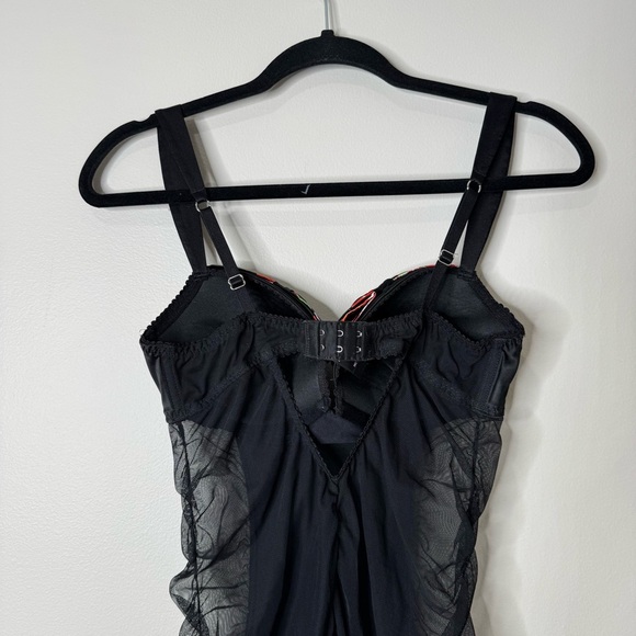 Victoria’s Secret Black & Floral Bow Lace Bustier Push Up Teddy Slip 36C - Picture 5 of 12